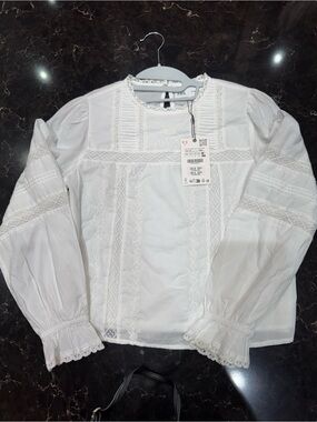 Zara White Embroidered Girls' Blouse